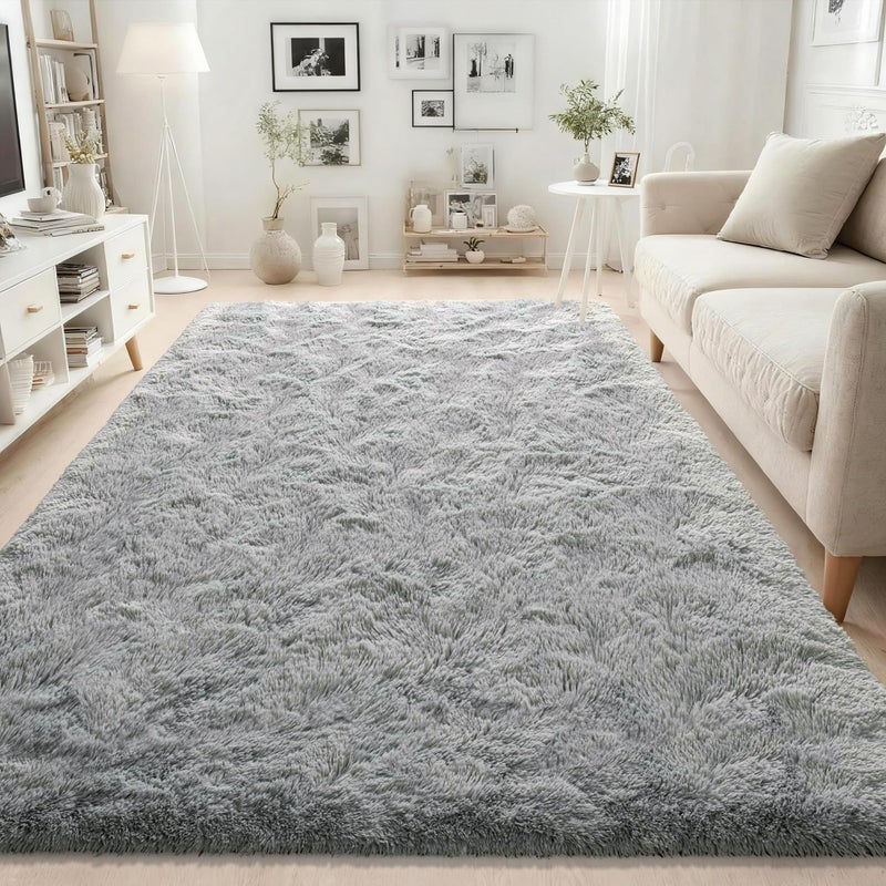 ISEAU Fluffy Dorm, College, Apartment, Bedroom Rug, 4 x 6 Feet Shaggy Area Rugs Floor Mat for Living Room Fuzzy Carpet Comfy Nursery Mats Bedside Kids Boys Room Home Decor, Grey - Image 2